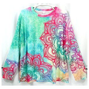 Colorful Mandala Floral Ethnic Boho Long Sleeve Tunic Top 4XL Casual Whimsy